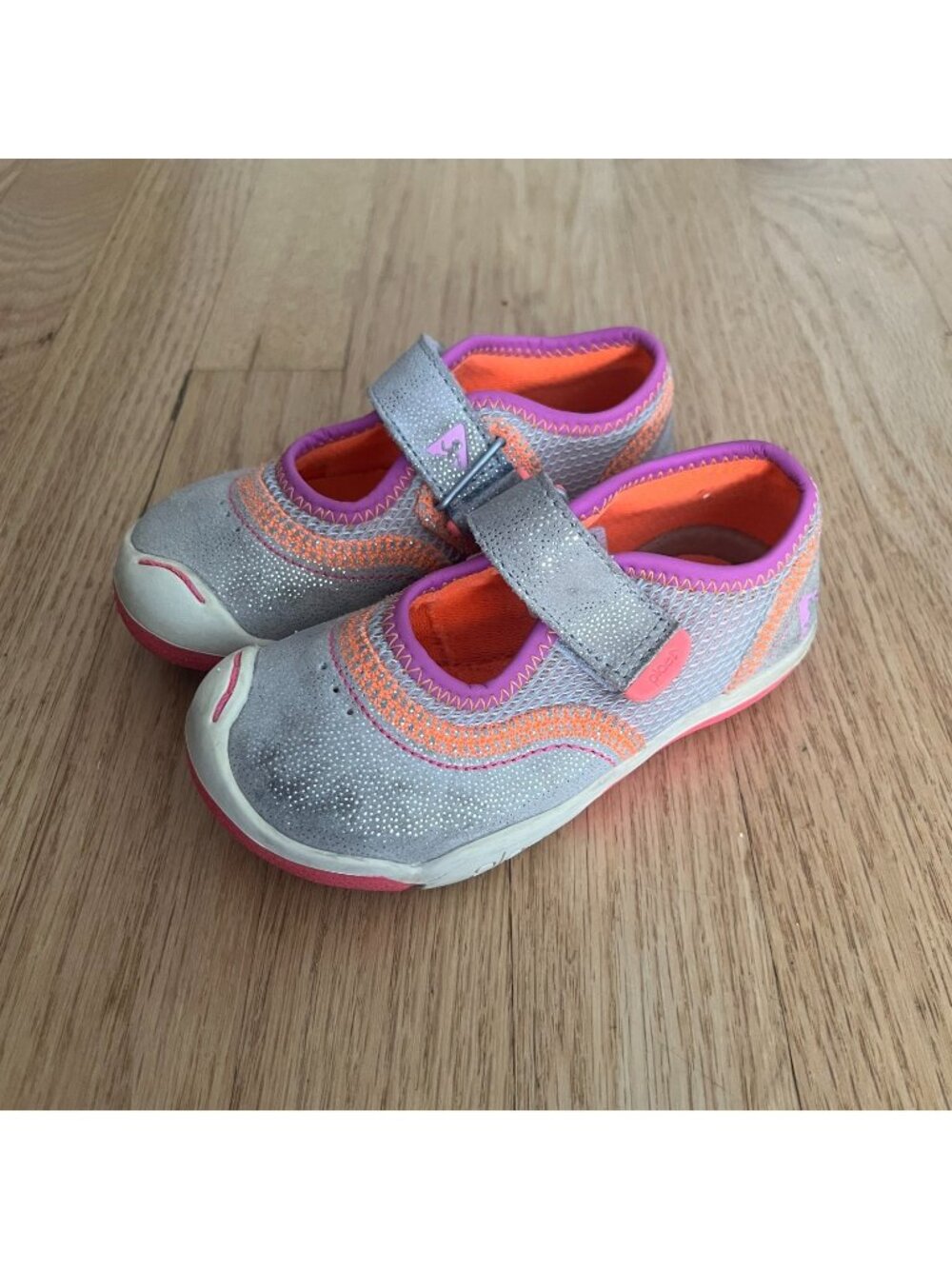 Plae Emme Suede Shimmer Mary Jane Sneakers Gray Pink Toddler Size 8
